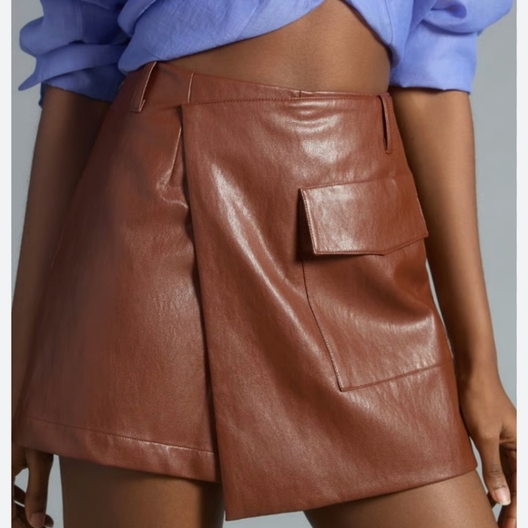 Anthropologie Twenty Six Hundred Brown Soft Faux Leather Cargo Skort XL Edgy - Picture 14 of 15